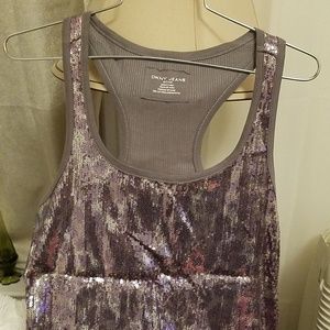 DKNY Jeans Racerback Gray Sequin Tank Top